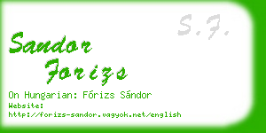sandor forizs business card